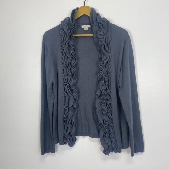 Garnet Hill 100% Merino Wool Ruffle Cardigan Sweater - Picture 1 of 12